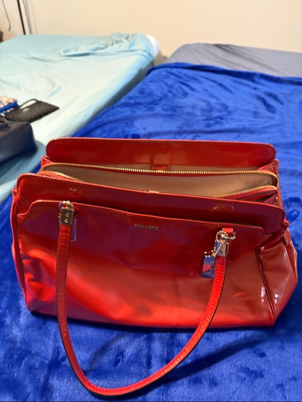 Coach Red Leather Shoulder Bag with Gold-Tone Hardware good condition - Picture 12 of 14